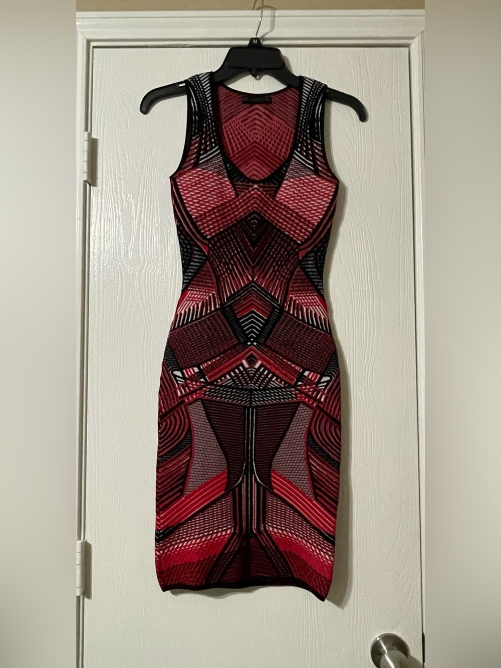 RVN Red and Black Geometric Bodycon Dress